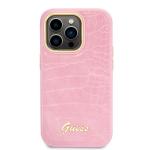 Carcasa Guess Croco Collection compatibila cu iPhone 14 Pro, Roz 2 - lerato.ro