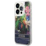Carcasa Guess Flower Liquid Glitter compatibila cu iPhone 14 Pro Max, Albastru 3 - lerato.ro