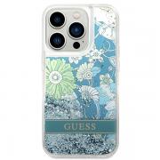 Carcasa Guess Flower Liquid Glitter compatibila cu iPhone 14 Pro Max, Verde