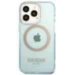 Carcasa Guess Gold Outline Translucent cu MagSafe compatibila cu iPhone 13 Pro / 13, Albastru 2 - lerato.ro