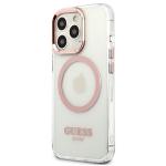 Carcasa Guess Metal Outline cu MagSafe compatibila cu iPhone 13 Pro / 13, Roz 3 - lerato.ro