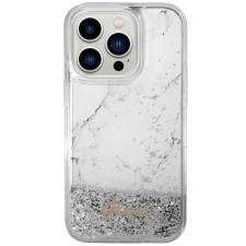 Carcasa Guess Liquid Glitter Marble compatibila cu iPhone 14 Pro, Alb