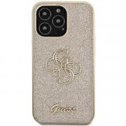 Carcasa Guess Glitter Script Big 4G compatibila cu iPhone 13 Pro / 13, Gold