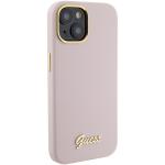 Carcasa Guess Silicone Script Metal Logo and Frame compatibila cu iPhone 15, Roz 5 - lerato.ro