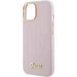 Carcasa Guess Silicone Script Metal Logo and Frame compatibila cu iPhone 15, Roz 7 - lerato.ro