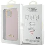 Carcasa Guess Silicone Script Metal Logo and Frame compatibila cu iPhone 15, Roz 9 - lerato.ro