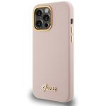 Carcasa Guess Silicone Script Metal Logo and Frame compatibila cu iPhone 15 Pro, Roz 3 - lerato.ro