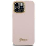 Carcasa Guess Silicone Script Metal Logo and Frame compatibila cu iPhone 15 Pro, Roz 2 - lerato.ro