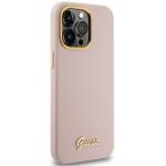 Carcasa Guess Silicone Script Metal Logo and Frame compatibila cu iPhone 15 Pro, Roz 5 - lerato.ro