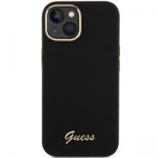 Carcasa Guess Silicone Script Metal Logo and Frame compatibila cu iPhone 15, Negru