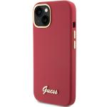 Carcasa Guess Silicone Script Metal Logo and Frame compatibila cu iPhone 15, Rosu 3 - lerato.ro