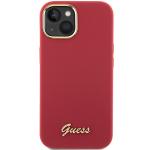 Carcasa Guess Silicone Script Metal Logo and Frame compatibila cu iPhone 15, Rosu 2 - lerato.ro