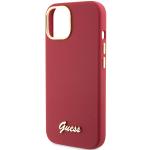 Carcasa Guess Silicone Script Metal Logo and Frame compatibila cu iPhone 15, Rosu 7 - lerato.ro