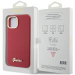 Carcasa Guess Silicone Script Metal Logo and Frame compatibila cu iPhone 15, Rosu 9 - lerato.ro