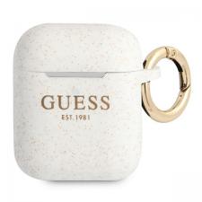 Carcasa Guess Silicone Glitter compatibila cu Apple AirPods 1/2, Alb