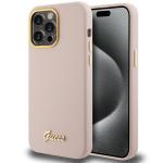 Carcasa Guess Silicone Script Metal Logo and Frame compatibila cu iPhone 15 Pro Max, Roz 4 - lerato.ro