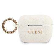 Carcasa Guess Silicone Glitter compatibila cu Apple AirPods Pro, Alb
