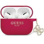 Carcasa Guess Liquid Silicone Glitter Triangle Charm compatibila cu Apple AirPods Pro 2, Magenta 2 - lerato.ro