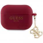Carcasa Guess Liquid Silicone Glitter Triangle Charm compatibila cu Apple AirPods Pro 2, Magenta 3 - lerato.ro