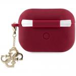 Carcasa Guess Liquid Silicone Glitter Triangle Charm compatibila cu Apple AirPods Pro 2, Magenta 4 - lerato.ro
