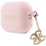Carcasa Guess Liquid Silicone Glitter Triangle Charm compatibila cu Apple AirPods Pro 2, Roz 5 - lerato.ro