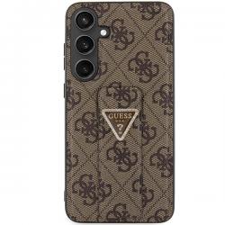 Carcasa Guess Grip Stand 4G Triangle Strass Logo compatibila cu Samsung Galaxy S24, Maro