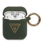 Carcasa Guess Silicone Triangle Logo compatibila cu Apple AirPods 1/2, Khaki 2 - lerato.ro