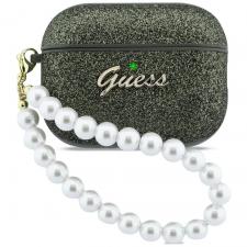 Carcasa Guess Glitter Pearl Strap compatibila cu Apple AirPods Pro 3, Khaki