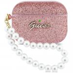Carcasa Guess Glitter Pearl Strap compatibila cu Apple AirPods Pro 3, Roz 2 - lerato.ro