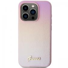 Carcasa Guess Saffiano Iridescent Script compatibila cu iPhone 14 Pro, Roz