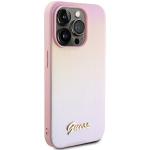 Carcasa Guess Saffiano Iridescent Script compatibila cu iPhone 14 Pro, Roz 5 - lerato.ro