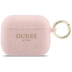 Carcasa Guess Silicone Glitter Ring compatibila cu Apple AirPods Pro 3, Roz