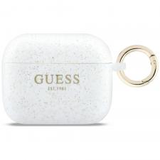 Carcasa Guess Silicone Glitter Ring compatibila cu Apple AirPods Pro 3, Alb