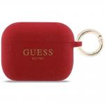 Carcasa Guess Silicone Glitter Ring compatibila cu Apple AirPods Pro 3, Rosu 2 - lerato.ro