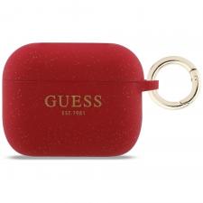 Carcasa Guess Silicone Glitter Ring compatibila cu Apple AirPods Pro 3, Rosu
