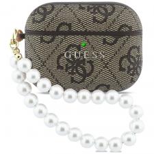 Carcasa Guess 4G Pearl Strap compatibila cu Apple AirPods Pro 3, Maro
