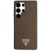 Carcasa Guess Grained Hot Stamp Peony Pattern Triangle Logo cu MagSafe compatibila cu Samsung Galaxy S25 Ultra, Maro