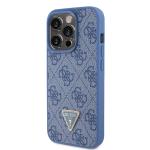 Carcasa Guess Leather 4G Triangle Stras compatibila cu iPhone 15 Pro, Albastru 3 - lerato.ro