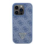 Carcasa Guess Leather 4G Triangle Stras compatibila cu iPhone 15 Pro, Albastru 2 - lerato.ro