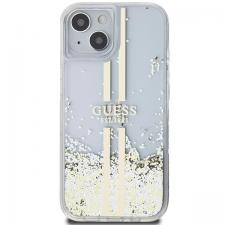 Huse si carcase iPhone 14, Carcasa Guess Liquid Glitter Gold Stripes compatibila cu iPhone 15 / 14 / 13, Transparent, lerato.ro