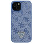 Carcasa Guess Leather 4G Triangle Stras compatibila cu iPhone 15 / 14 / 13, Albastru 2 - lerato.ro