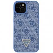 Carcasa Guess Leather 4G Triangle Stras compatibila cu iPhone 15 / 14 / 13, Albastru