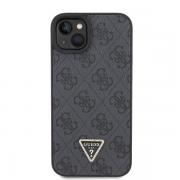 Carcasa Guess Leather 4G Triangle Stras compatibila cu iPhone 15 / 14 / 13, Negru