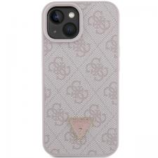 Huse si carcase iPhone 14, Carcasa Guess Leather 4G Triangle Stras compatibila cu iPhone 15 / 14 / 13, Roz, lerato.ro