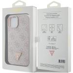 Carcasa Guess Leather 4G Triangle Stras compatibila cu iPhone 15 / 14 / 13, Roz 9 - lerato.ro