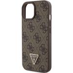 Carcasa Guess Leather 4G Triangle Stras compatibila cu iPhone 15 / 14 / 13, Maro 7 - lerato.ro