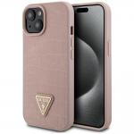 Carcasa Guess Croco Triangle Metal Logo compatibila cu iPhone 15 / 14 / 13, Roz 4 - lerato.ro