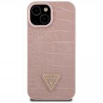 Carcasa Guess Croco Triangle Metal Logo compatibila cu iPhone 15 / 14 / 13, Roz 2 - lerato.ro
