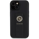 Carcasa Guess Grip Stand 4G Saffiano Strass Logo compatibila cu iPhone 15 / 14 / 13, Negru 2 - lerato.ro