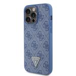Carcasa Guess Leather 4G Triangle Stras compatibila cu iPhone 15 Pro Max, Albastru 3 - lerato.ro